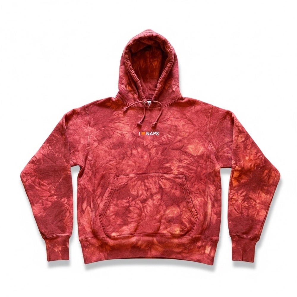 Champion Reverse Weave Hoodie Red Tie Dye I Heart Naps Sweatshirt Unisex Medium